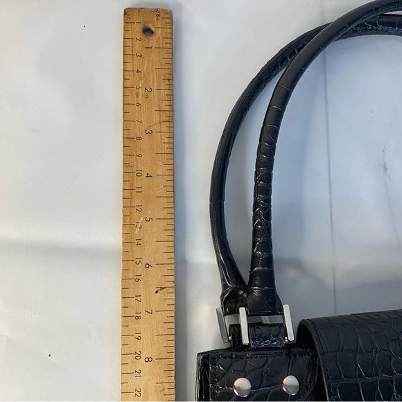 90s Structured Handbag Black Croc Embossed Box Purse Chenson - Picture 12 of 14